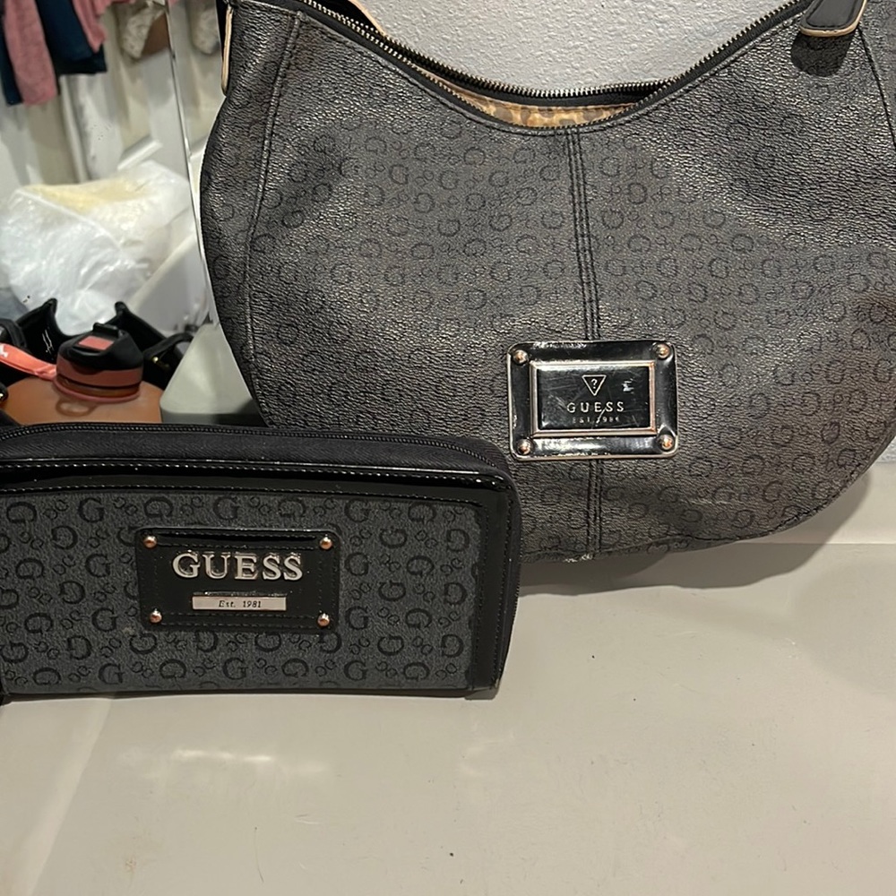 Charcoal, gray and black,Guess purse and wallet